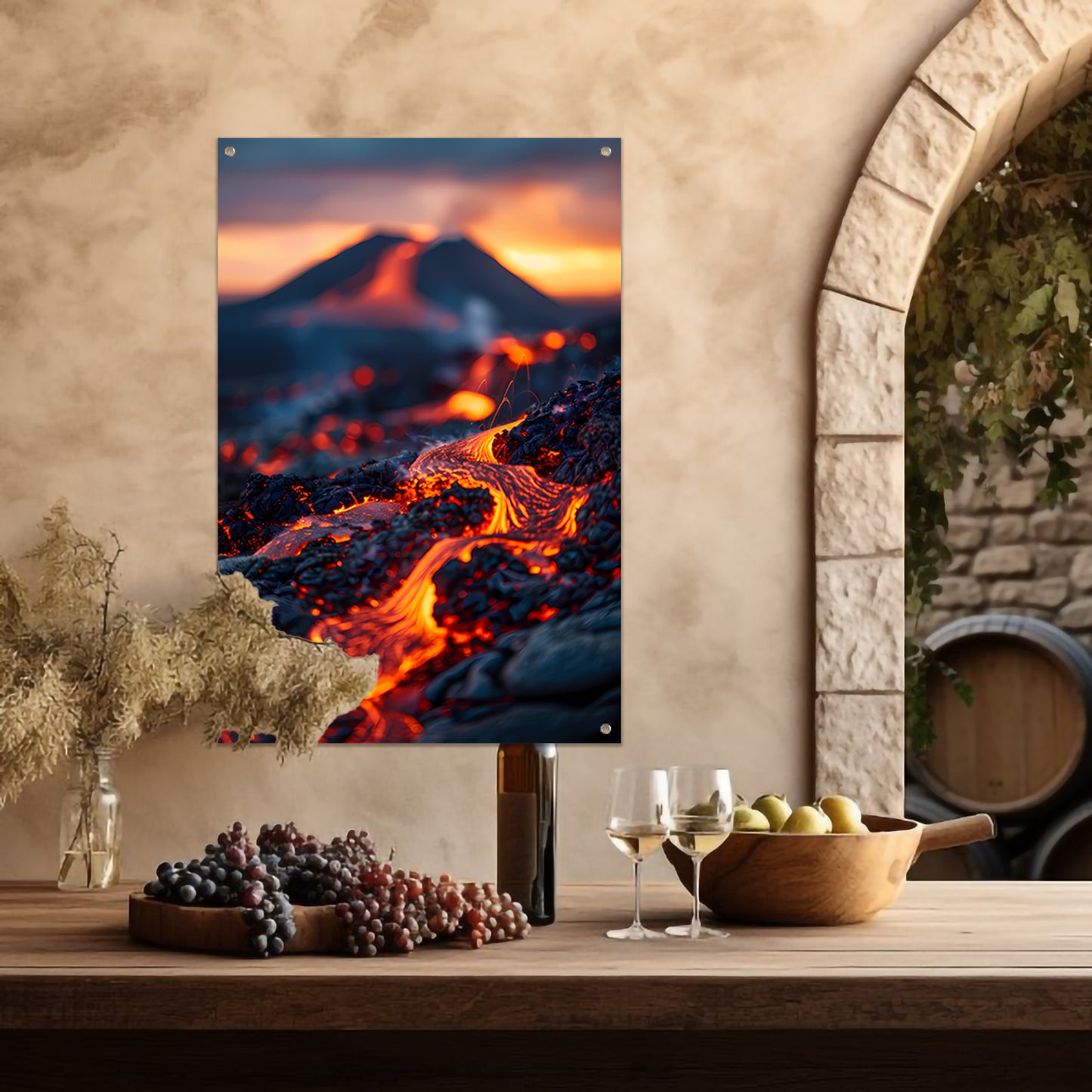 Gloeiende Lavastromen in Vulkanisch Landschap tuinposter