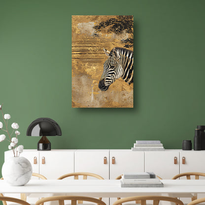 Abstract schilderij van zebra met gouden tinten poster