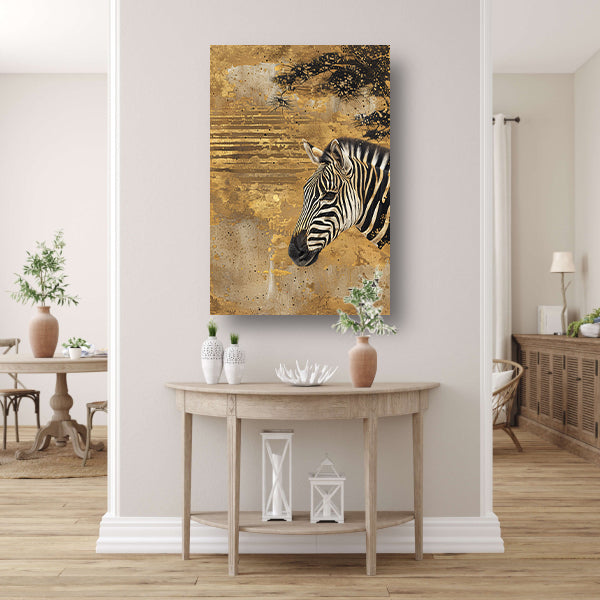 Abstract schilderij van zebra met gouden tinten poster