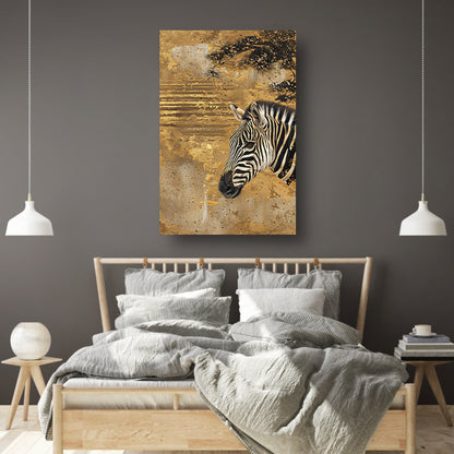 Abstract schilderij van zebra met gouden tinten poster