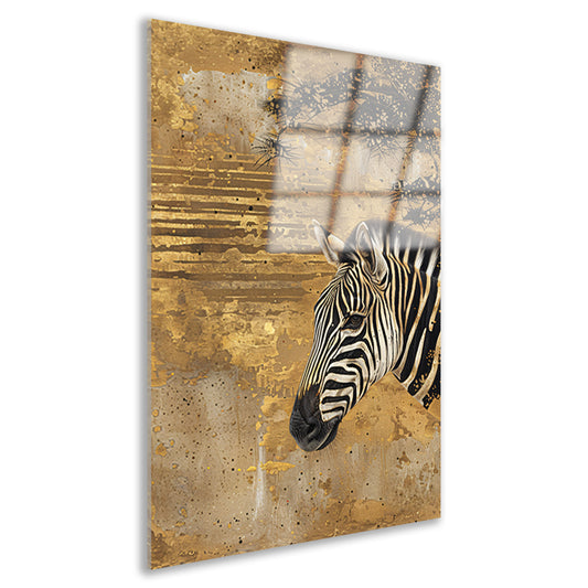 Abstract schilderij van zebra met gouden tinten acrylglas