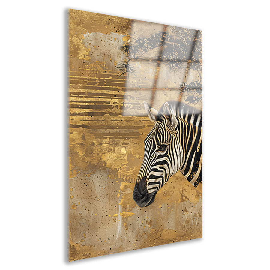 Abstract schilderij van zebra met gouden tinten acrylglas
