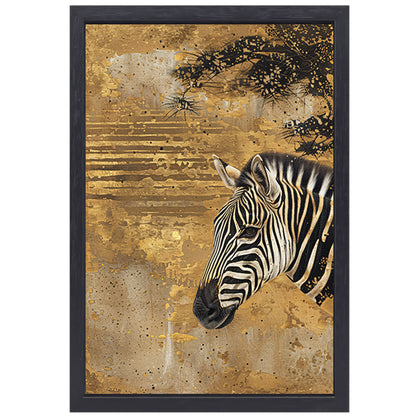 Abstract schilderij van zebra met gouden tinten canvas met baklijst
