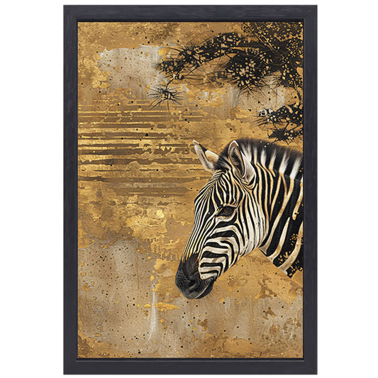 Abstract schilderij van zebra met gouden tinten canvas met baklijst
