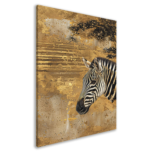 Abstract schilderij van zebra met gouden tinten canvas