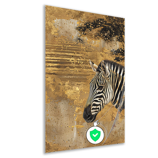 Abstract schilderij van zebra met gouden tinten poster