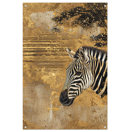 Abstract schilderij van zebra met gouden tinten tuinposter