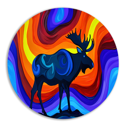Kleurrijke abstracte eland met levendige achtergrond aluminium muurcirkel