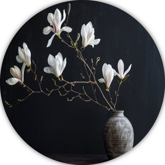 Magnolia Bloemen in Rustieke Grijze Vaas forex muurcirkel