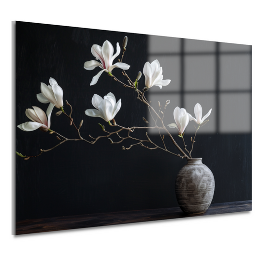 Magnolia Bloemen in Rustieke Grijze Vaas acrylglas