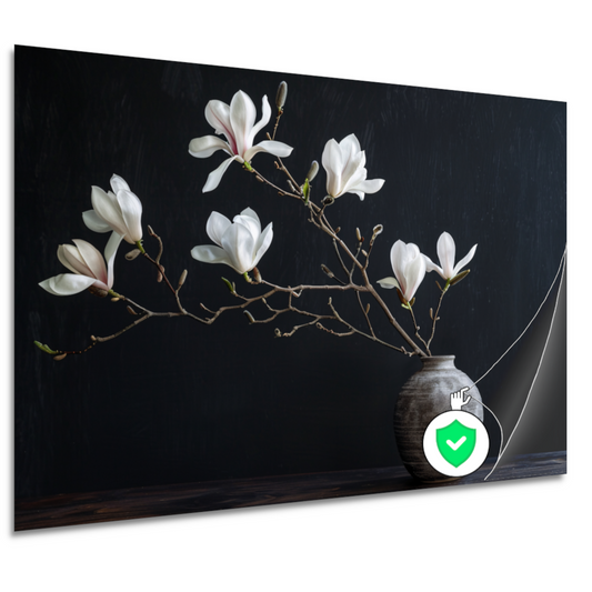Magnolia Bloemen in Rustieke Grijze Vaas poster