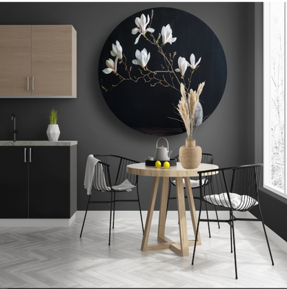 Magnolia Bloemen in Rustieke Grijze Vaas aluminium muurcirkel