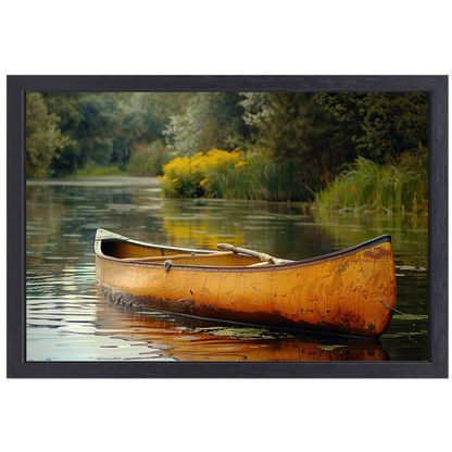 Impressionistische kano op stille rivier canvas met baklijst