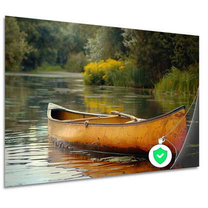 Impressionistische kano op stille rivier poster