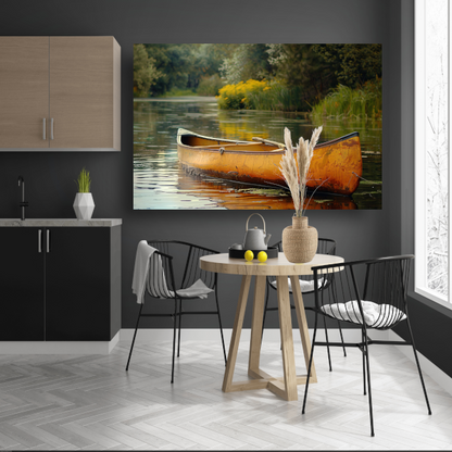 Impressionistische kano op stille rivier canvas