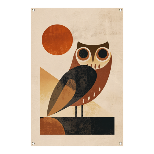 Gestileerde uil in art deco stijl met zon tuinposter