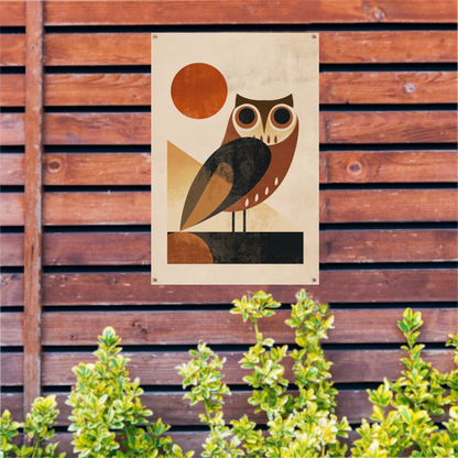 Gestileerde uil in art deco stijl met zon tuinposter