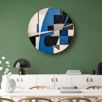 Minimalistisch schilderij met vierkanten aluminium muurcirkel