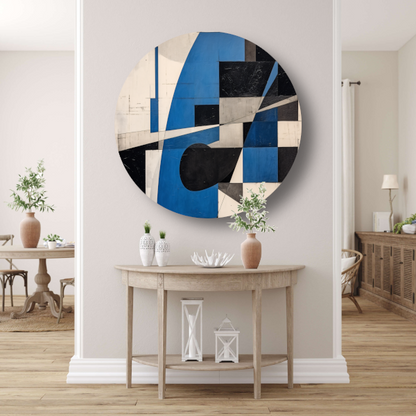 Minimalistisch schilderij met vierkanten aluminium muurcirkel