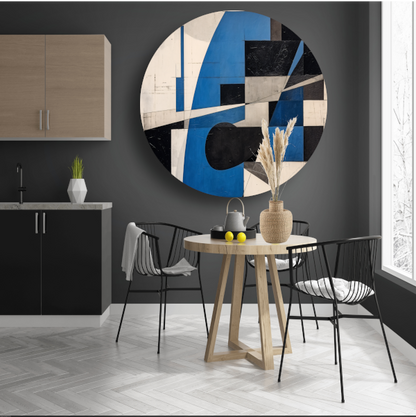 Minimalistisch schilderij met vierkanten aluminium muurcirkel
