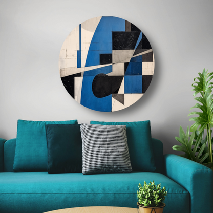 Minimalistisch schilderij met vierkanten aluminium muurcirkel