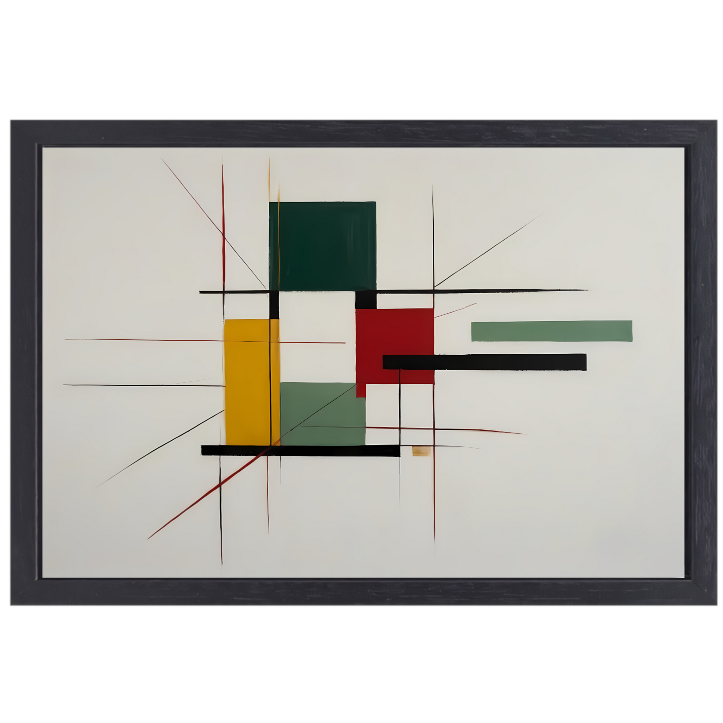 Abstracte primaire kleuren en strakke lijnen canvas met baklijst