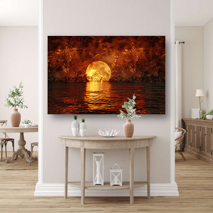 Maanlicht over wateroppervlak canvas met baklijst