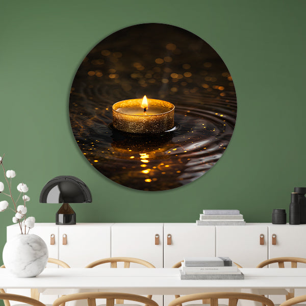 Gouden kaars reflectie op donker water forex muurcirkel