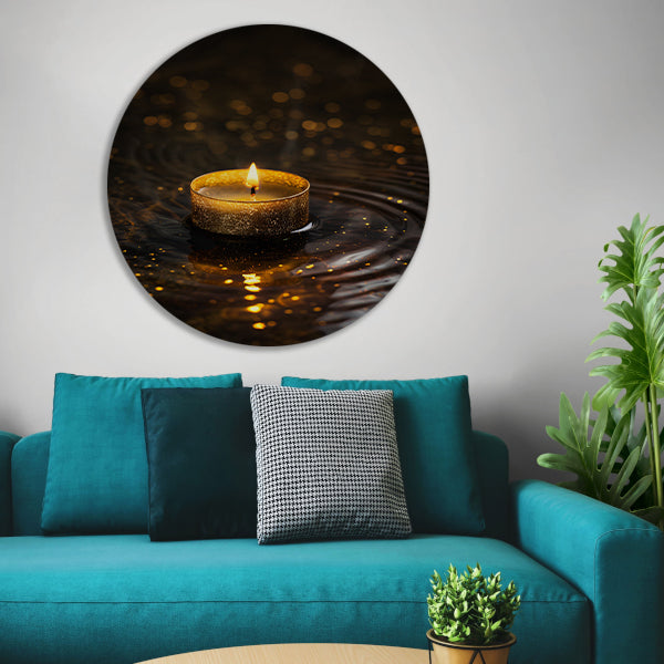 Gouden kaars reflectie op donker water forex muurcirkel