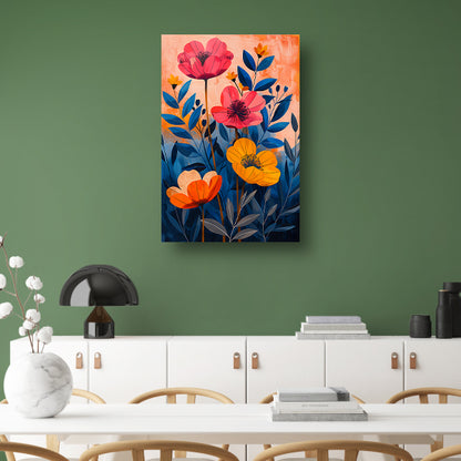 Moderne Kleurrijke Bloemenpracht op Levendige Achtergrond poster