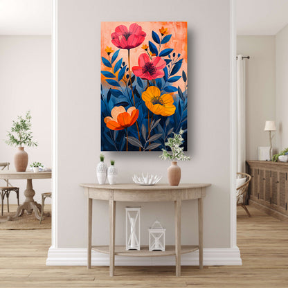 Moderne Kleurrijke Bloemenpracht op Levendige Achtergrond poster