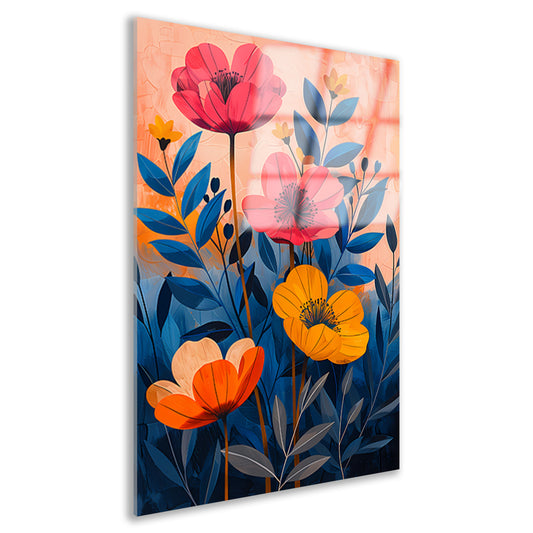 Moderne Kleurrijke Bloemenpracht op Levendige Achtergrond acrylglas