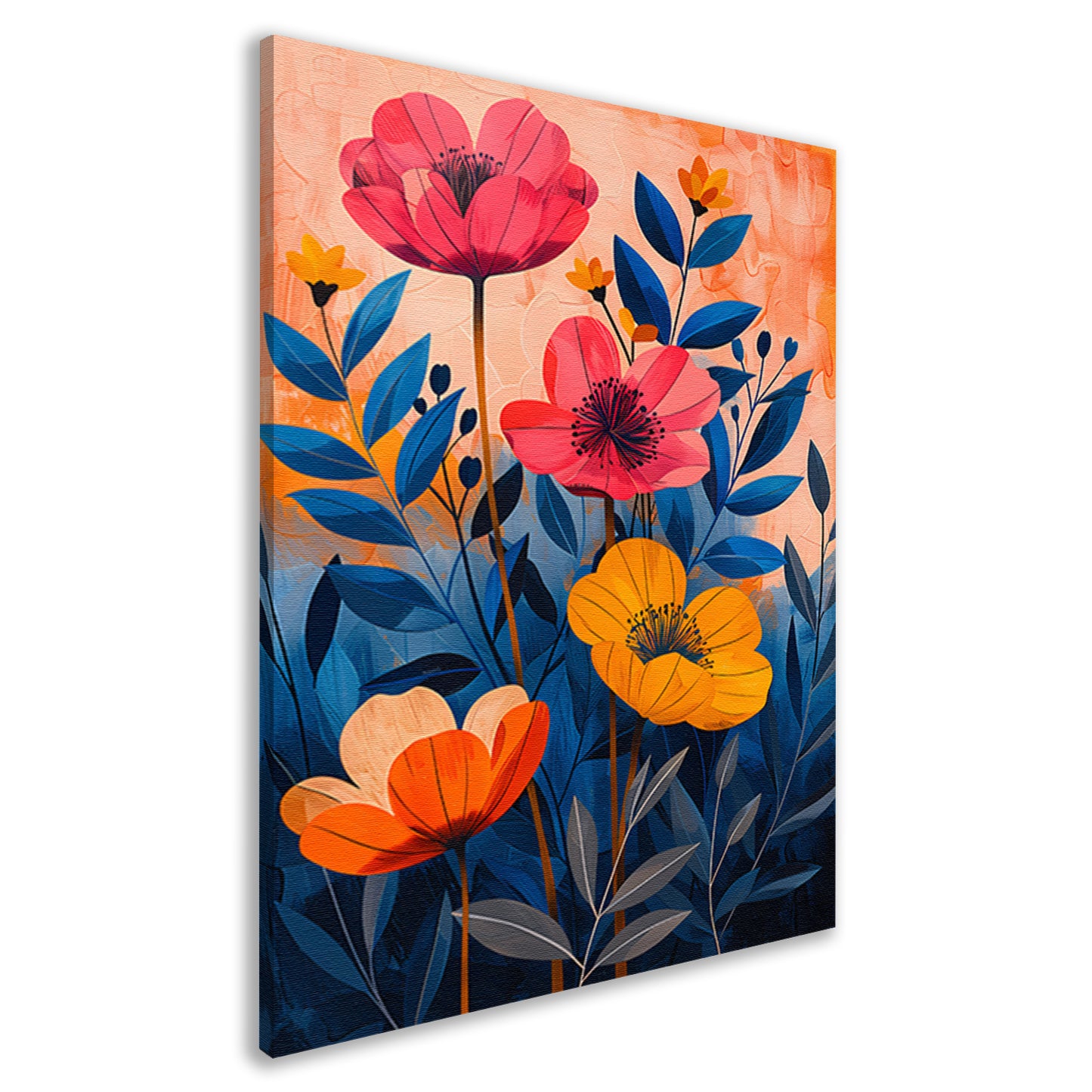 Moderne Kleurrijke Bloemenpracht op Levendige Achtergrond canvas