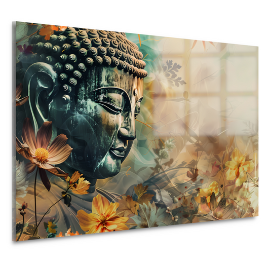 Serene Boeddha met Kleurrijke Bloemenzee acrylglas