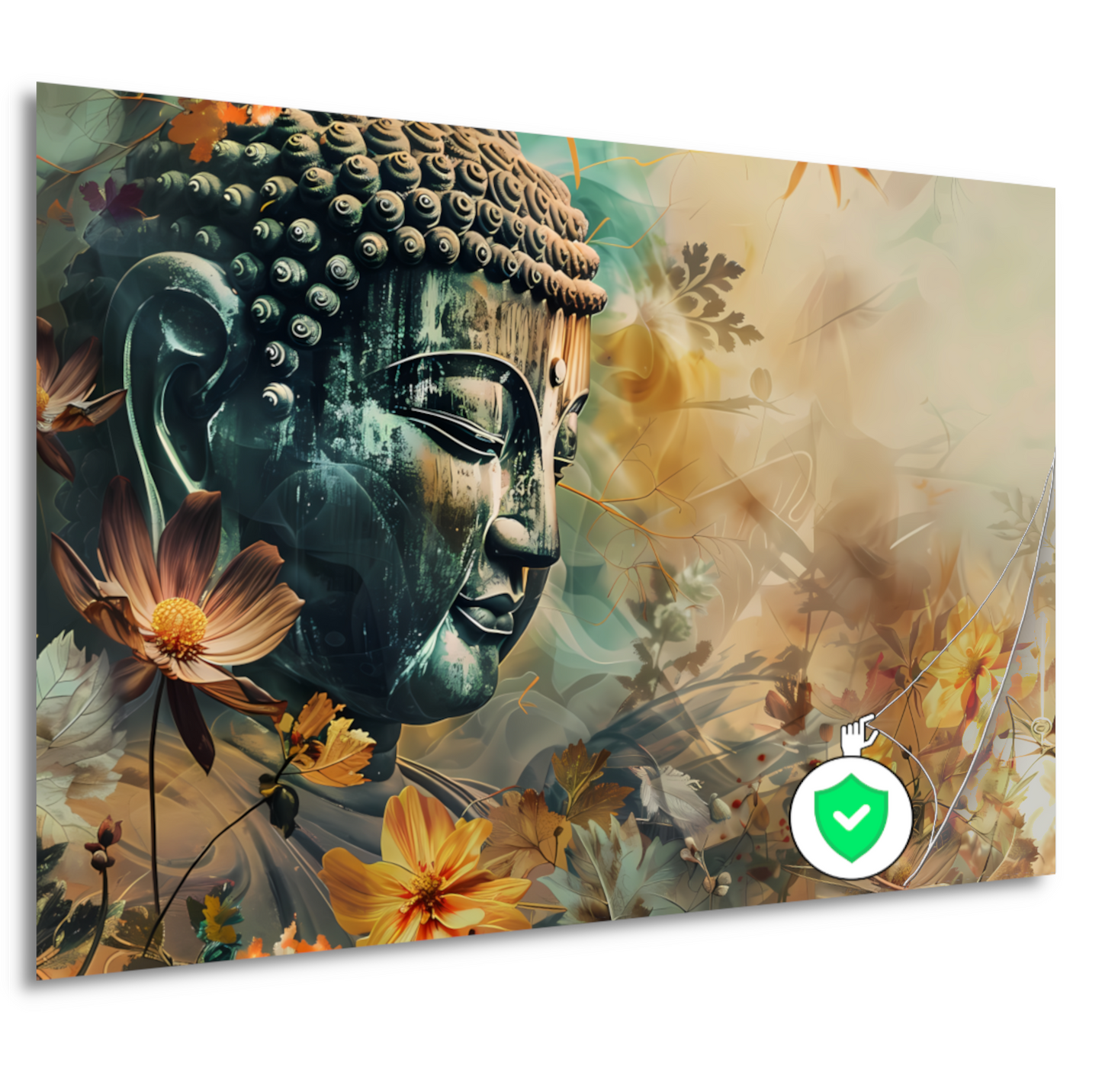 Serene Boeddha met Kleurrijke Bloemenzee poster