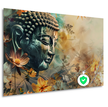 Serene Boeddha met Kleurrijke Bloemenzee poster