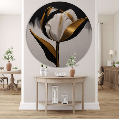 Gouden Accenten op Monochrome Tulp aluminium muurcirkel