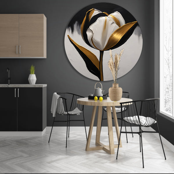 Gouden Accenten op Monochrome Tulp forex muurcirkel