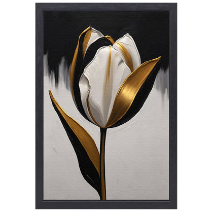 Gouden Accenten op Monochrome Tulp canvas met baklijst