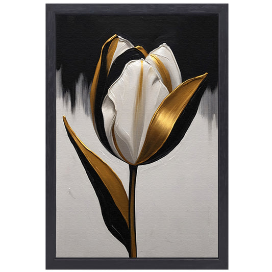 Gouden Accenten op Monochrome Tulp canvas met baklijst