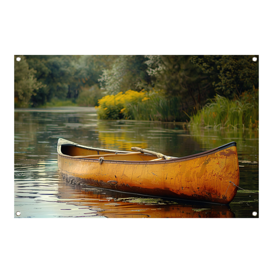 Impressionistische kano op stille rivier tuinposter