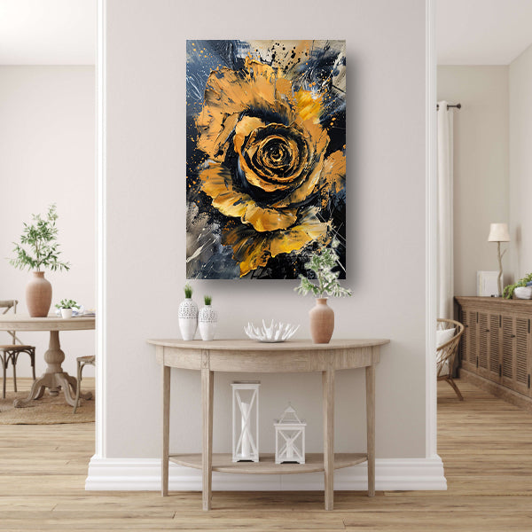 Dynamische abstracte roos in goud en zwart poster