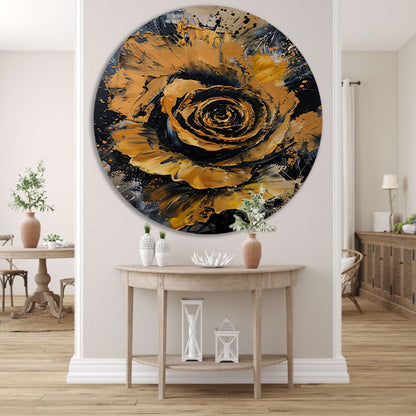 Dynamische abstracte roos in goud en zwart forex muurcirkel