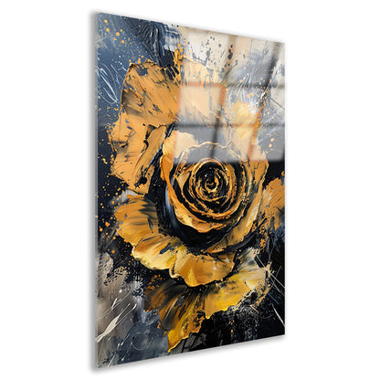 Dynamische abstracte roos in goud en zwart acrylglas