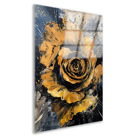Dynamische abstracte roos in goud en zwart acrylglas