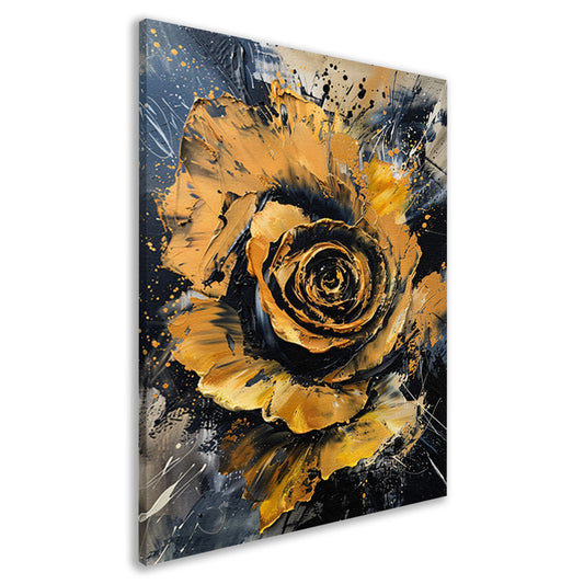 Dynamische abstracte roos in goud en zwart canvas