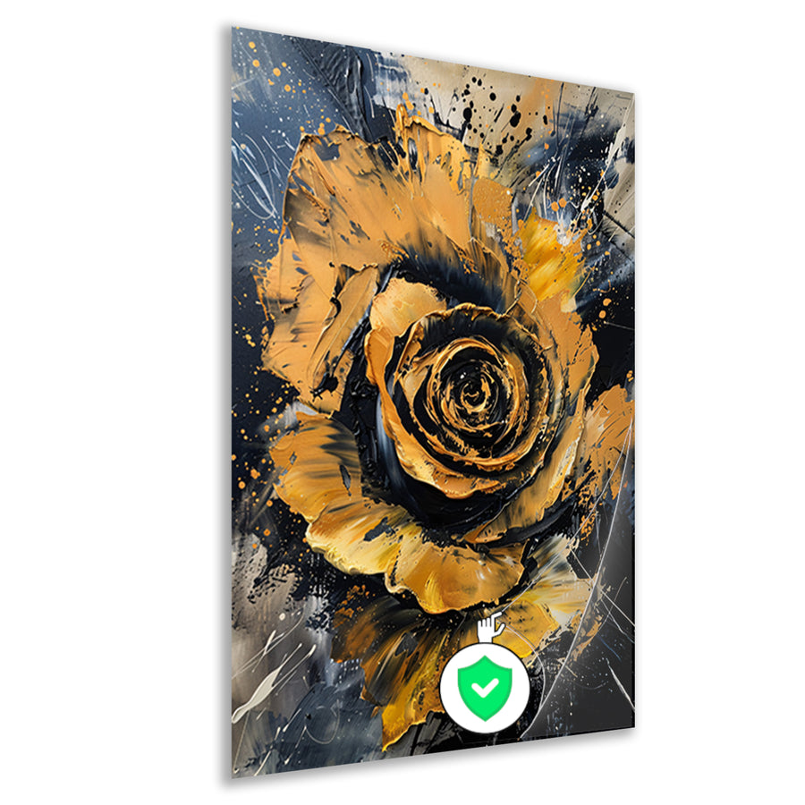 Dynamische abstracte roos in goud en zwart poster