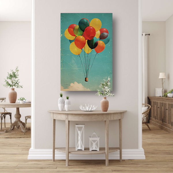 Kleurrijke ballonnen zweven door de lucht acrylglas