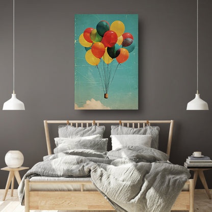 Kleurrijke ballonnen zweven door de lucht acrylglas
