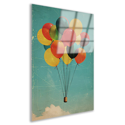 Kleurrijke ballonnen zweven door de lucht acrylglas